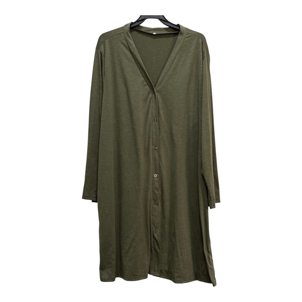 No Brand Womens Dark Green Long Sleeve Button Up Cardigan Size 4XL
